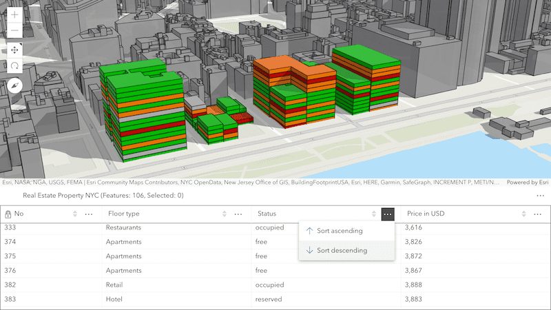 Scene layer support in feature table widget