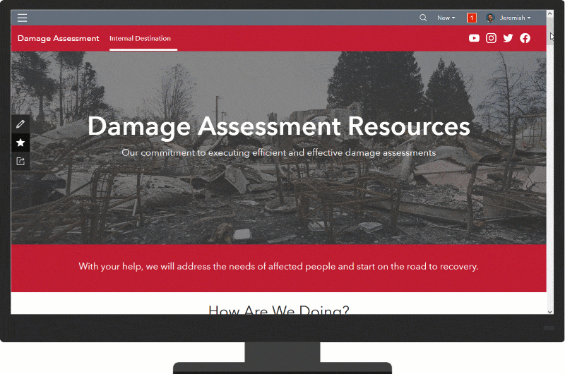 An image of an Internal Destination with resources for mobile application to conduct damage assessments