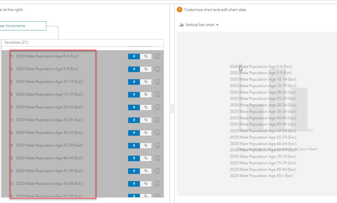 Drag and drop variables in the chart window