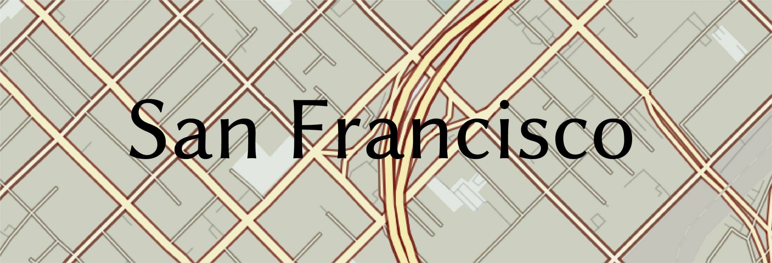 The San Francisco map label over a strong street pattern. The San Francisco map label over a strong street pattern.