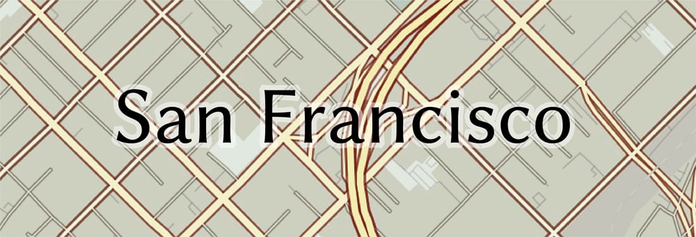 The San Francisco map label with a semi-transparent white halo