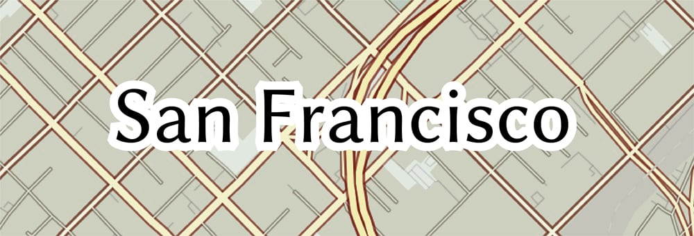 The San Francisco map label with a broad white halo