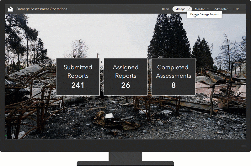 An image of the Damage Operations application for assessment managers to review and assign reports.
