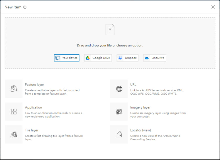 New item dialog New item dialog