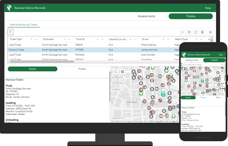 The Debris Records Reviewer app displayed on a monitor and on a mobile device.