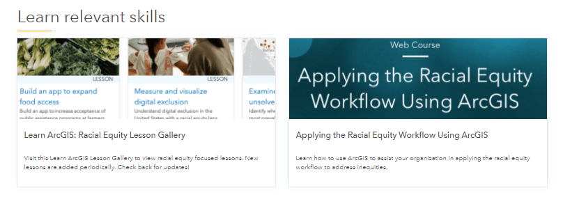 Find Racial equity training on the Learn Relevant Skills section of the hub's Resources page