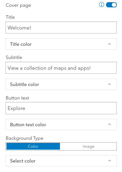 screenshot of cover page settings in the configuration panel screenshot of cover page settings in the configuration panel