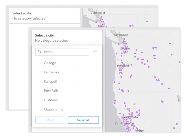 Dropdown selectors open on command and close automatically when users click away.