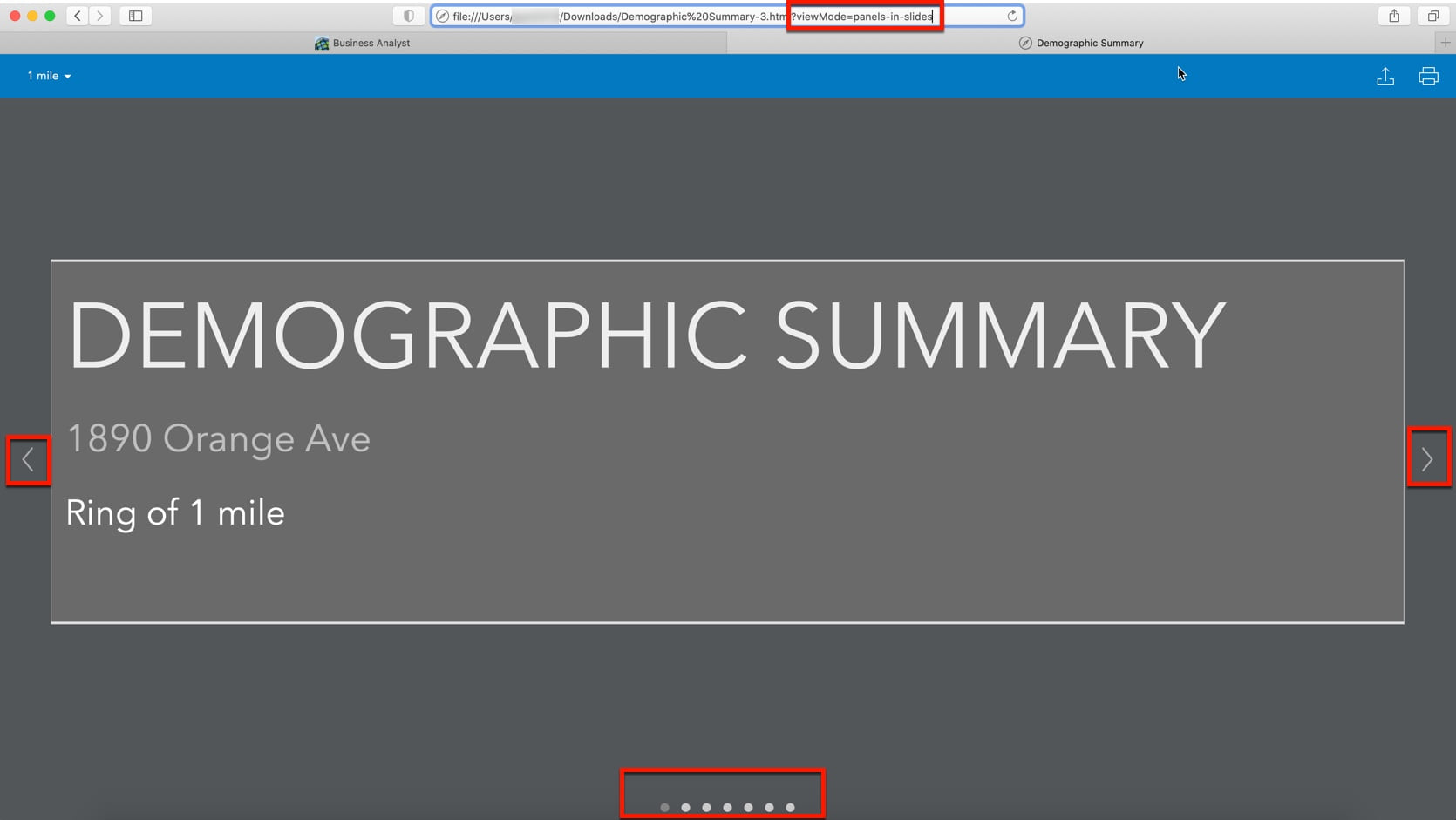 Infographic panels in slide mode