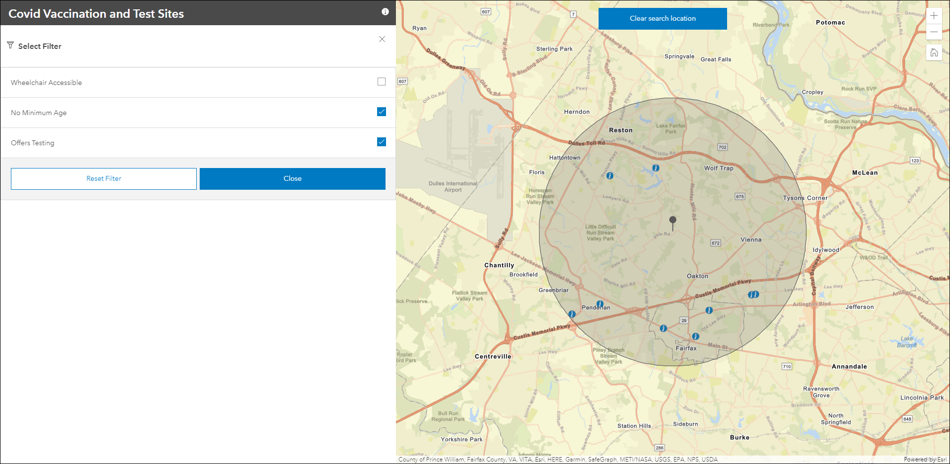 Enable attribute filters in Nearby by checking them on and off in the Filter pane