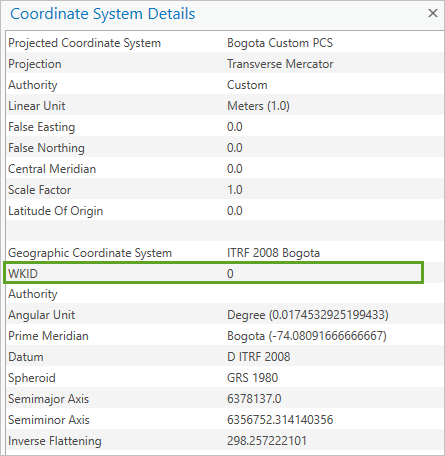Coordinate System Details window Coordinate System Details window