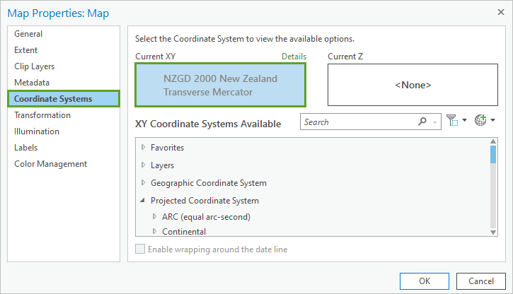 Coordinate Systems tab Coordinate Systems tab