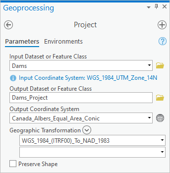 Project geoprocessing tool