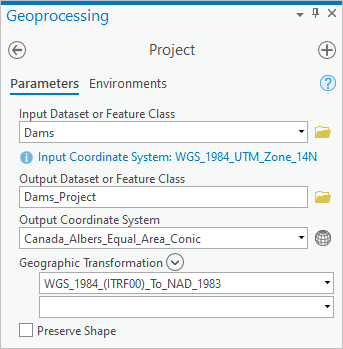 Project geoprocessing tool Project geoprocessing tool