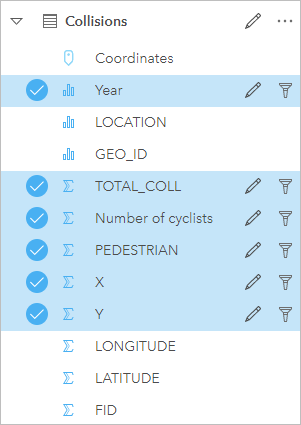 Select fields in the data pane