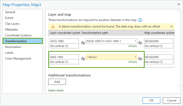 Transformation page with one transformation missing