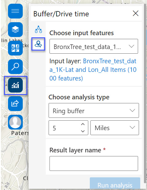 ArcGIS for SharePoint Buffer/ Drive Time pane with options ArcGIS for SharePoint Buffer/ Drive Time pane with options