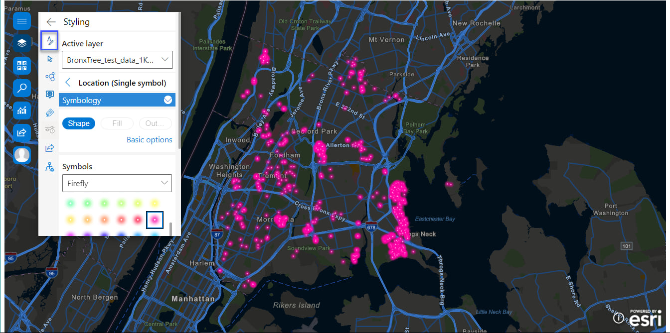 ArcGIS for SharePoint Styling pane with symbology options