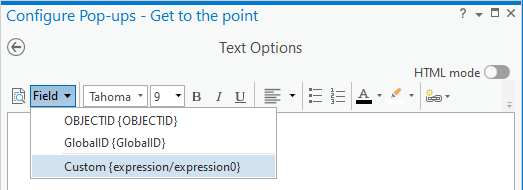 Add existing Arcade expression to a pop-up's text element in ArcGIS Pro.