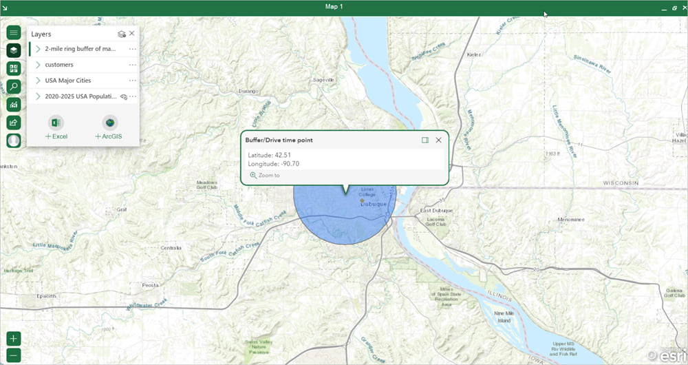 Buffer/Drive time analysis in ArcGIS for Office