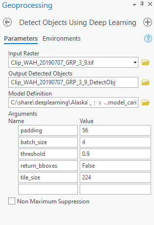 Detect Objects Using Deep Learning tool with parameters