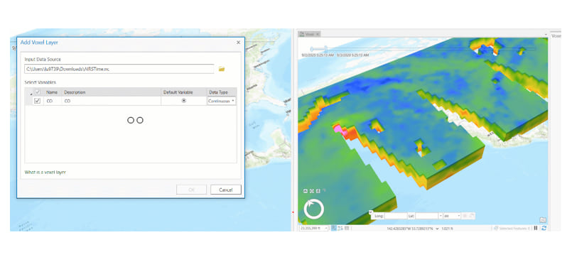 Adding the combined NetCDF AIRS dataset to ArcGIS Pro.