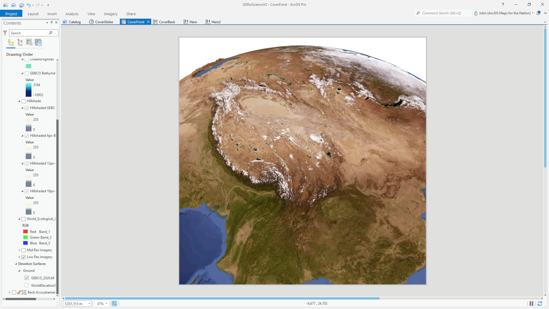 ArcGIS Pro 3D global scene with vertical exaggeration. ArcGIS Pro 3D global scene with vertical exaggeration.