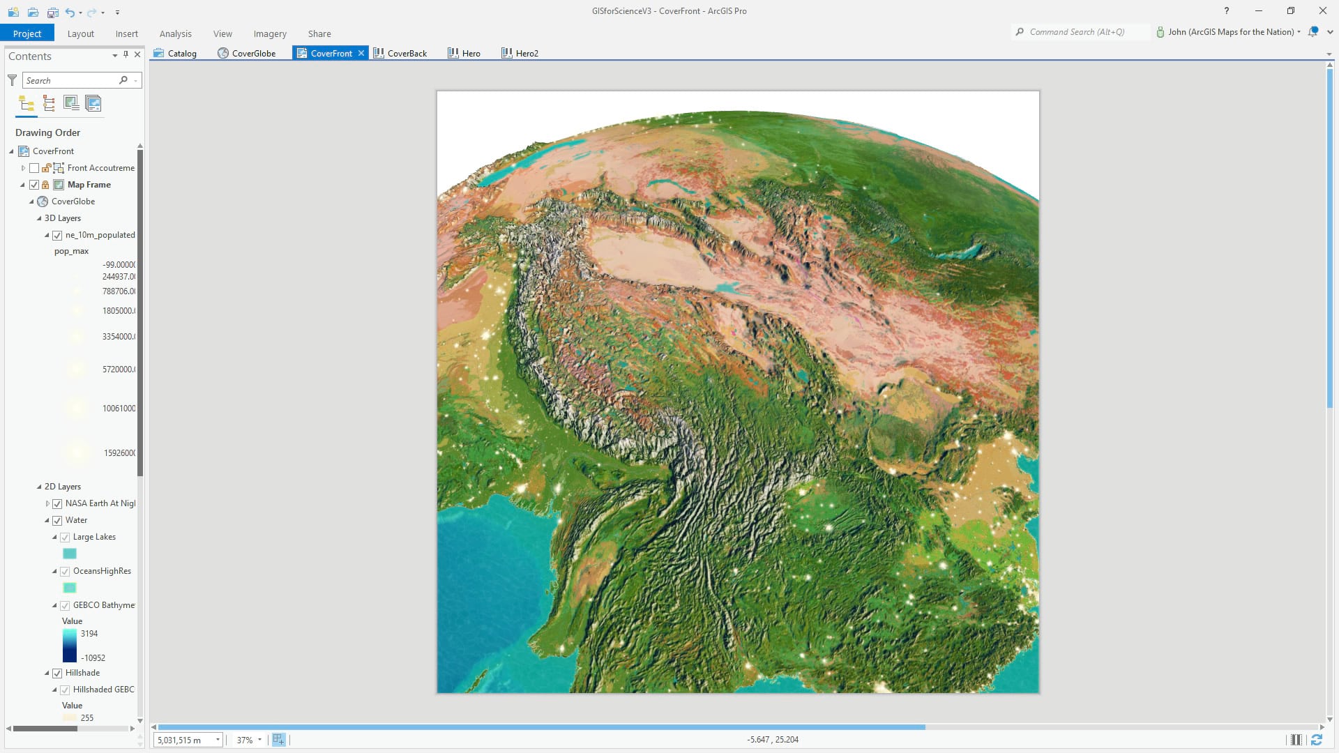 ArcGIS Pro 3D global scene with firefly symbol cities. ArcGIS Pro 3D global scene with firefly symbol cities.
