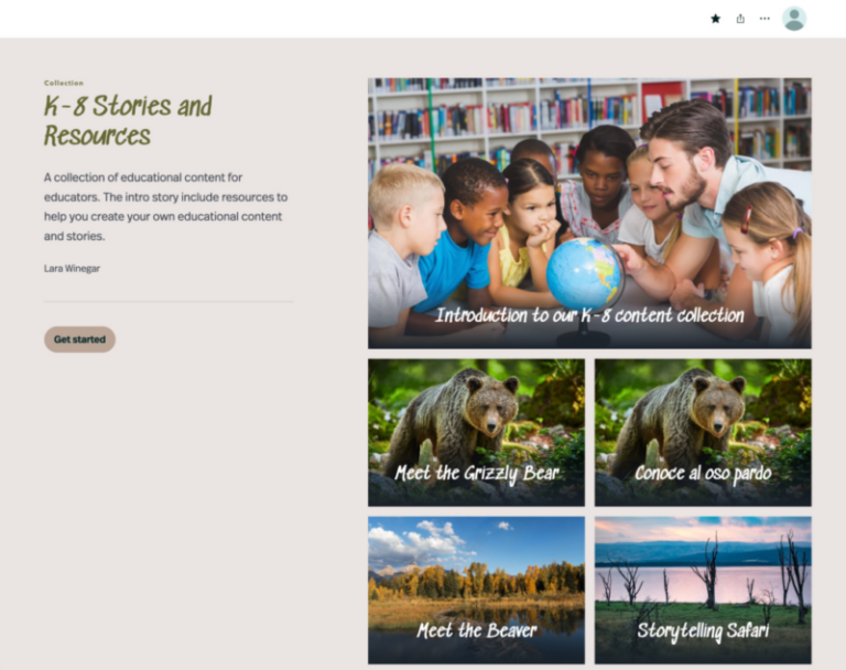 Screen grab of the ArcGIS StoryMaps K-8 Resource Collection