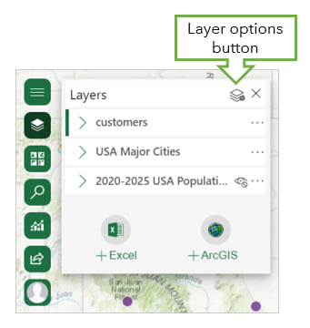 Layer options button in ArcGIS for Office Layer options button in ArcGIS for Office