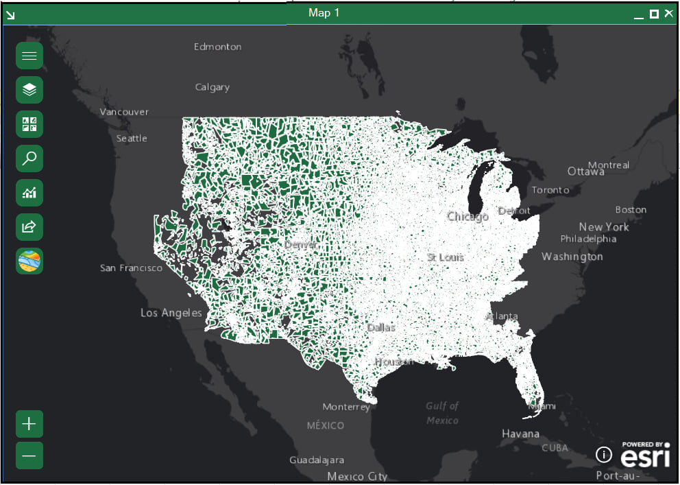 Zipcodes polygons on the map.