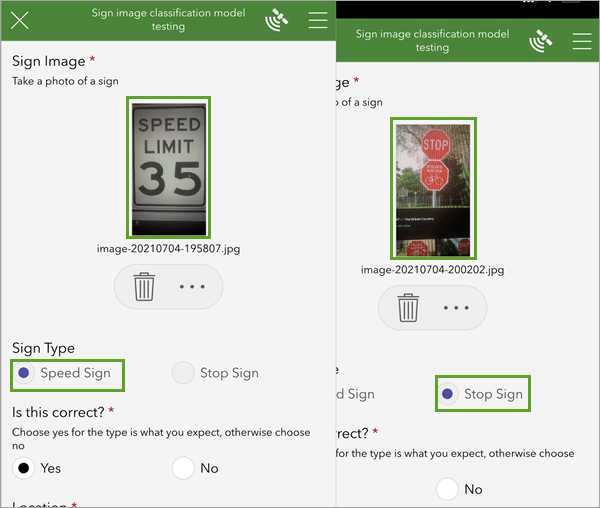 Sign classification in Survey123