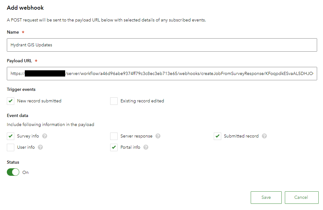 Add Webhook Hydrant Survey Add Webhook Hydrant Survey
