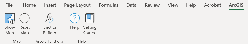 ArcGIS tab with ArcGIS for Excel tools