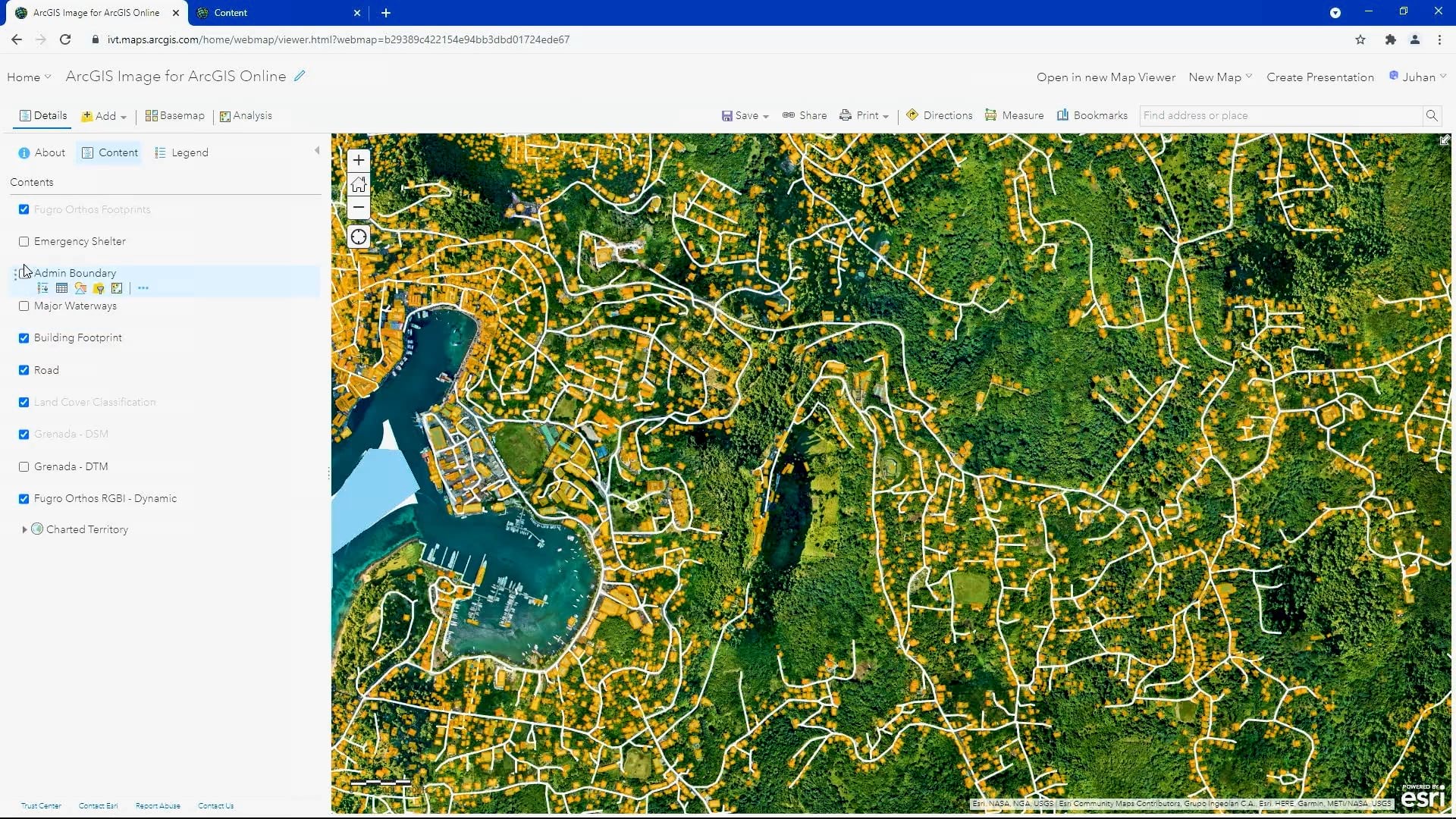 Extracted building footprints and roads using pre-trained model