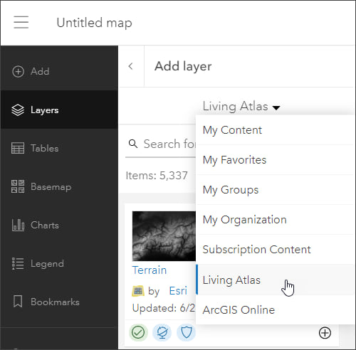Add layer from Living Atlas Add layer from Living Atlas