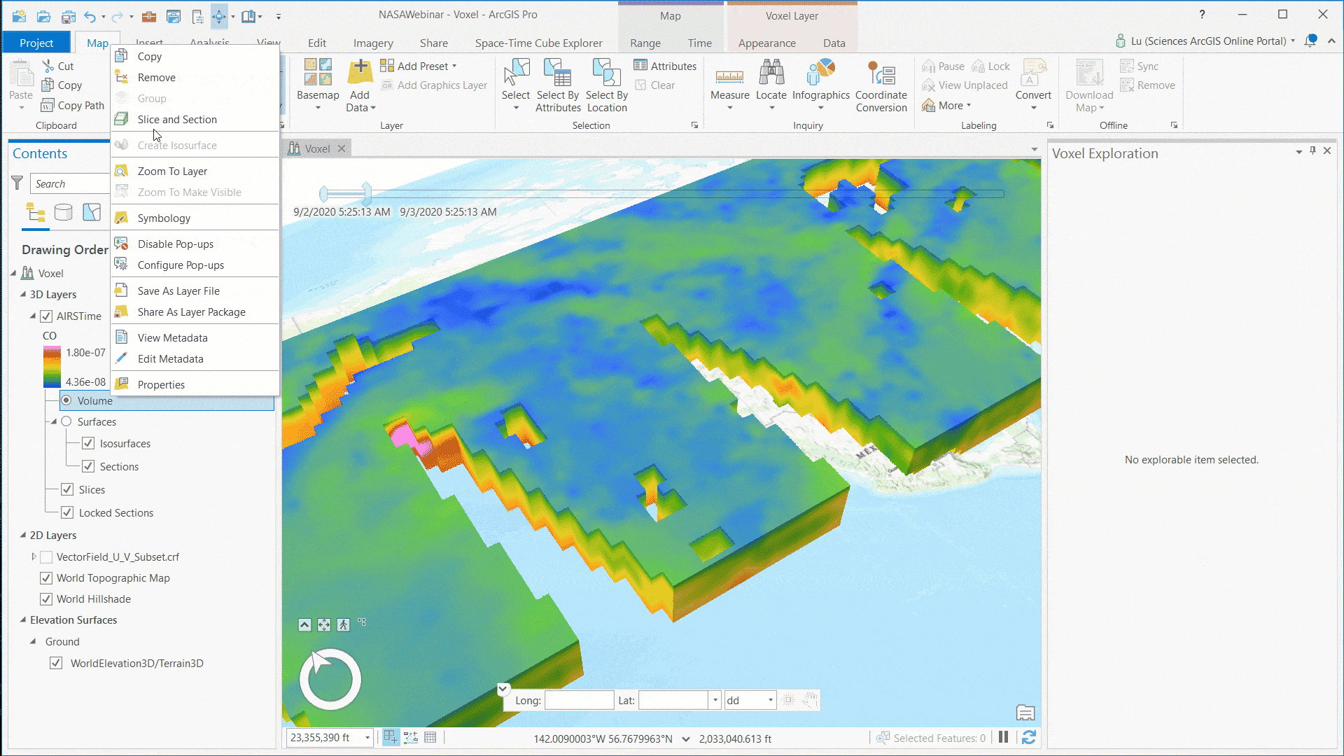 Enabling ‘Slicing’ to see the vertical distribution of smoke plumes.