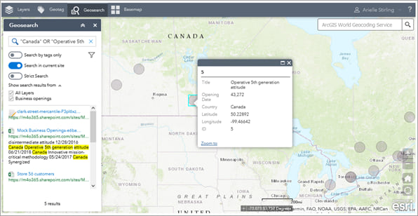 Documents and locations in the ArcGIS Map Search app part