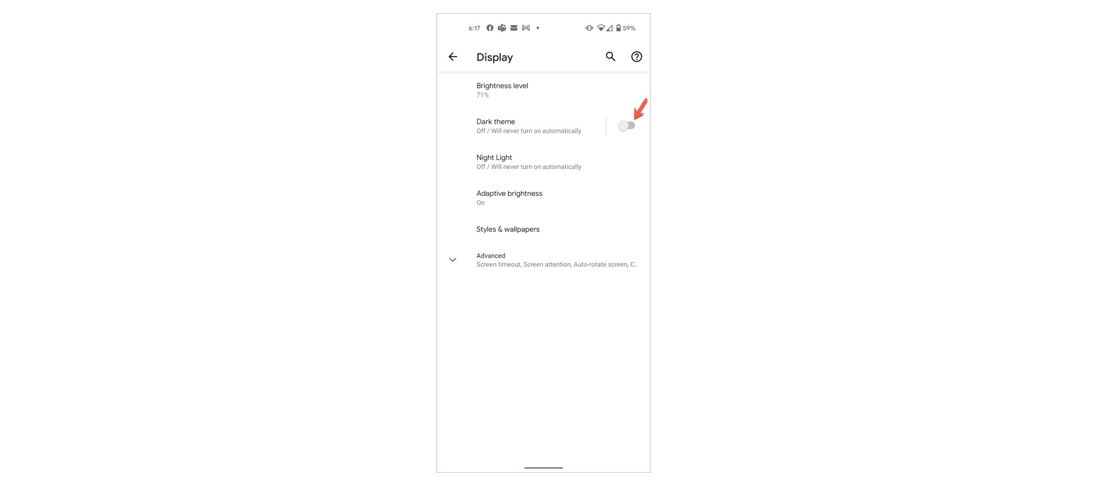 Display settings on Android device