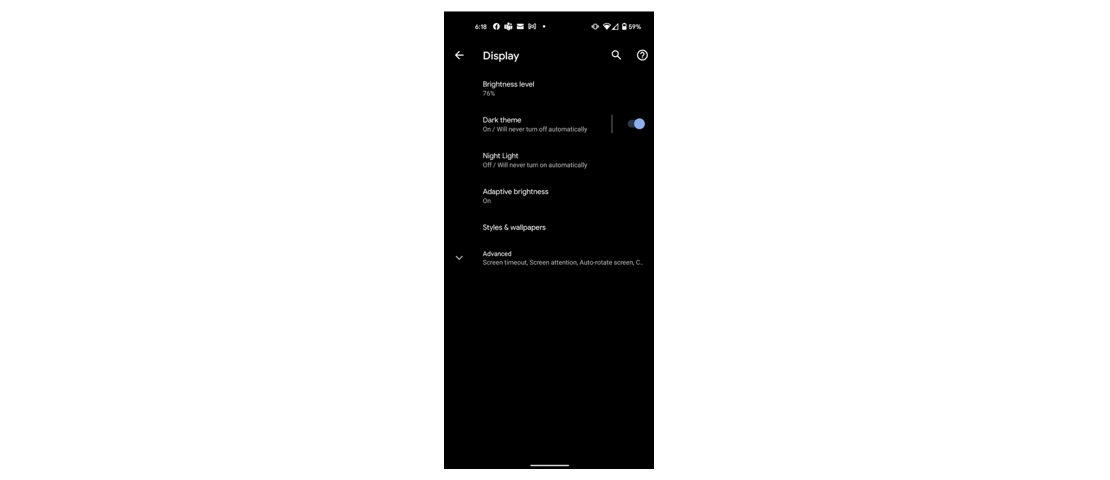 Dark mode on Android device