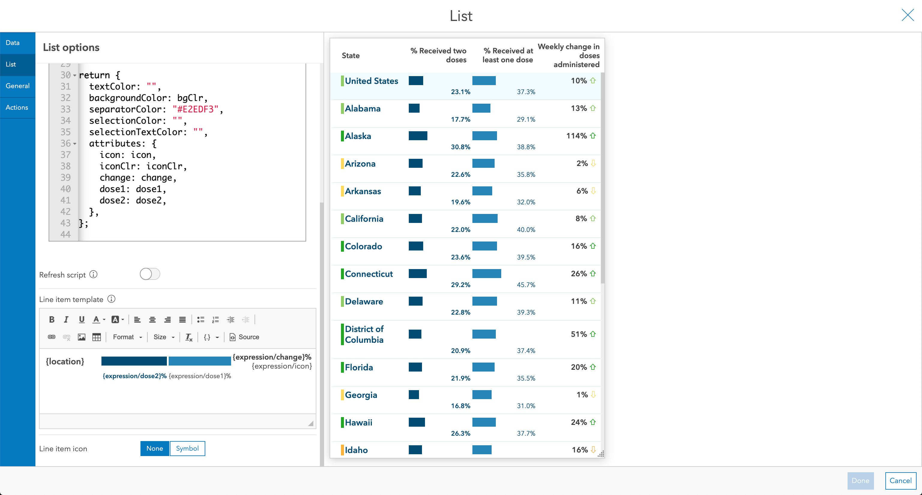 List configuration - After