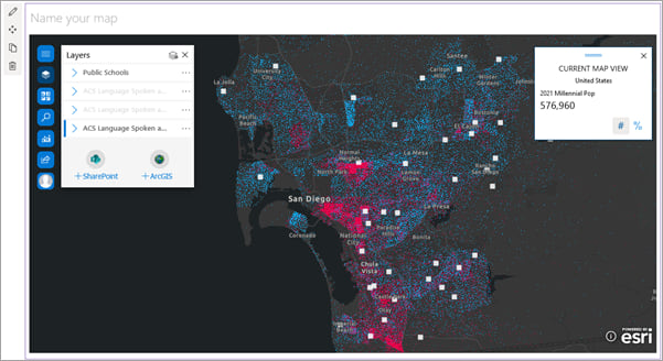 A map in the ArcGIS Maps web part