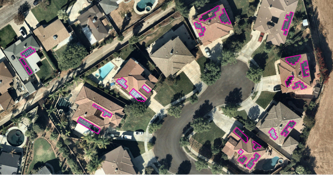 Solar panels detected using the model