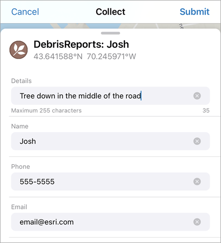 Submitting debris report in Field Maps
