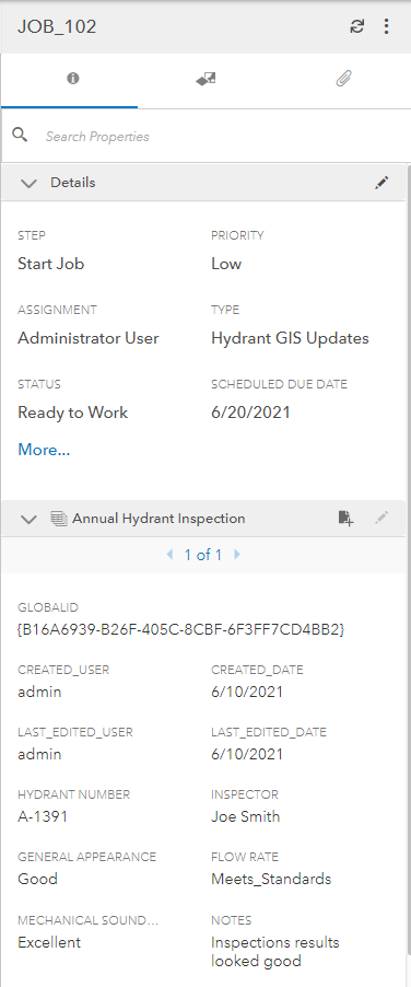 Hydrant Job Details Panel
