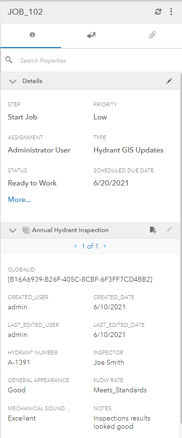 Hydrant Job Details Panel Hydrant Job Details Panel