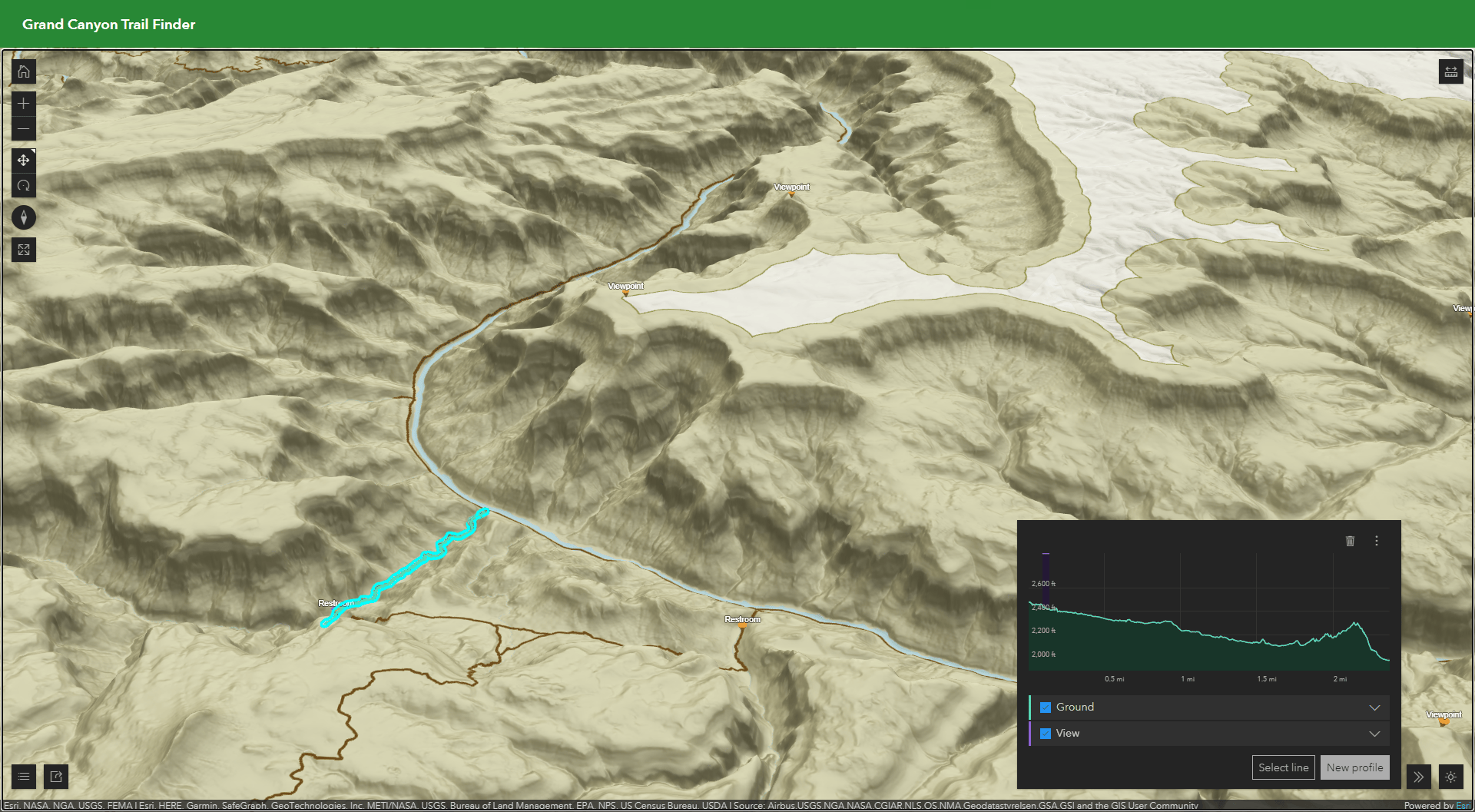 Elevation profile of a trail