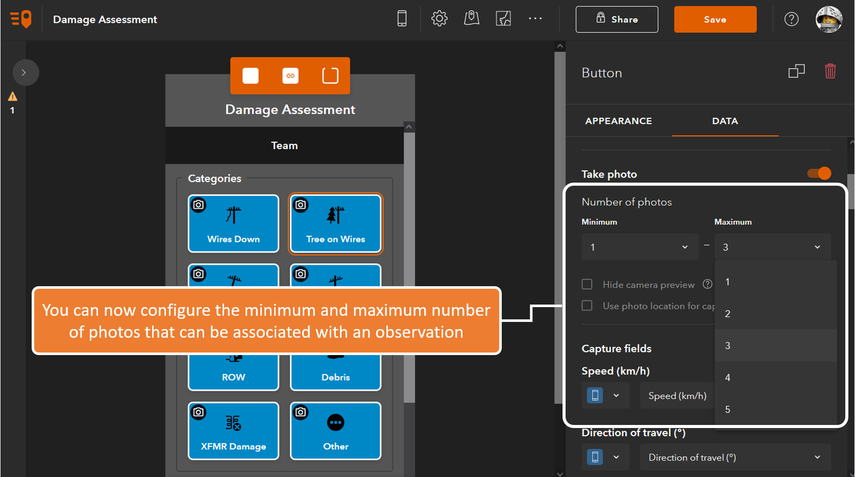 QuickCapture designer: You can now configure the minimum and maximum number of photos that can be associated with an observation