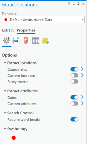 Extract Locations Properties pane overview