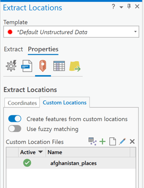 Extract Locations custom locations pane